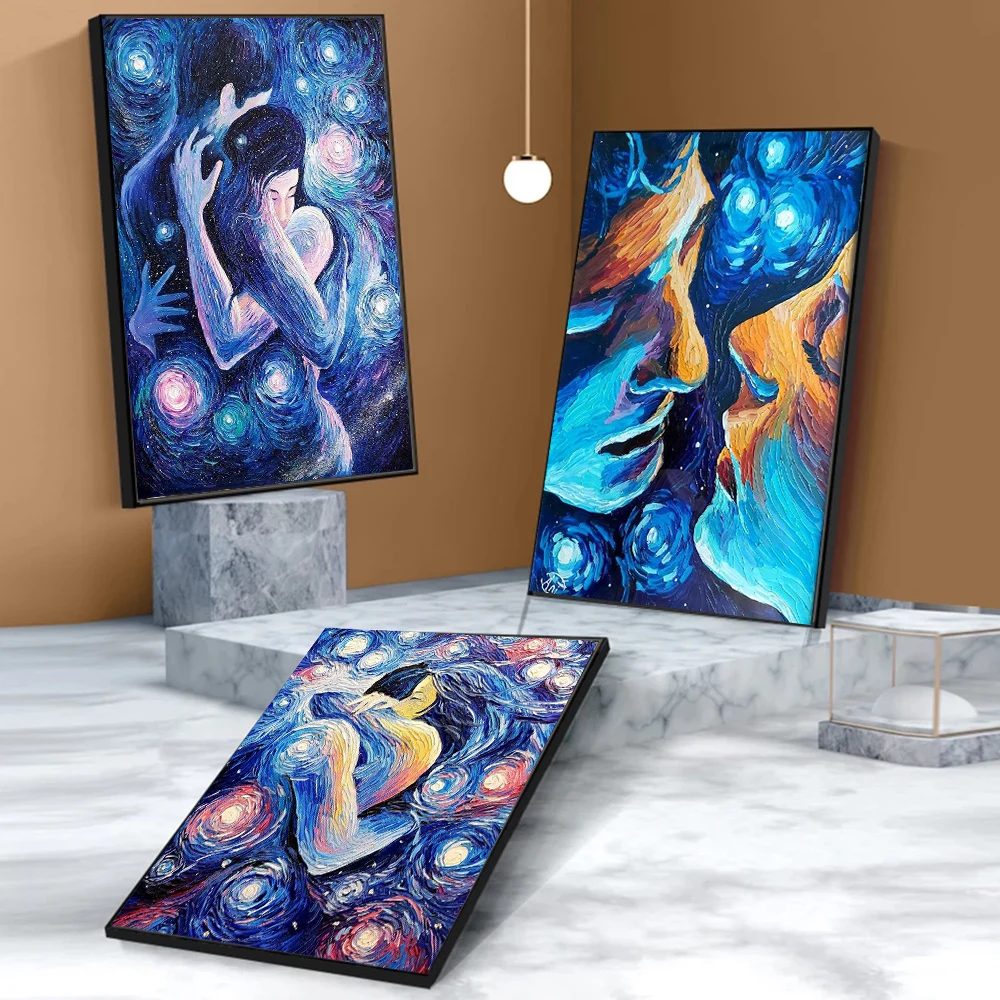 

Abstract Hugging Lovers Canvas Painting Wall Art Romantic Couple Under The Starry Night Poster Prints For Living Room Home Decor