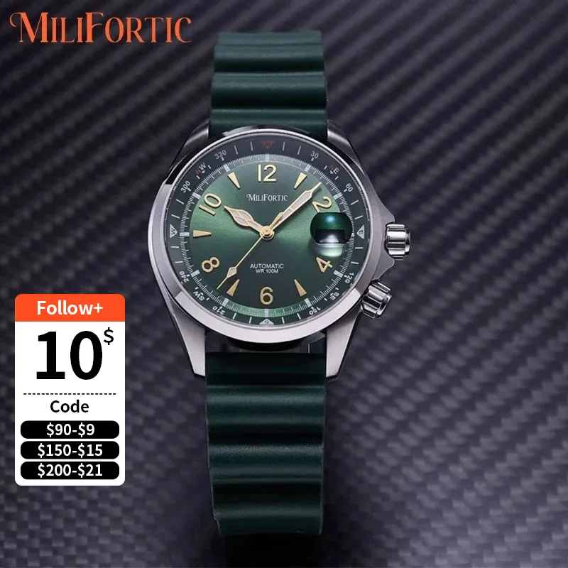 Milifortic S089 Alpinist Homage Sport Watch Men Inner Compass Bezel Rubber Strap ST2130Automatic Waterproof 39.5MM Watch for Men
