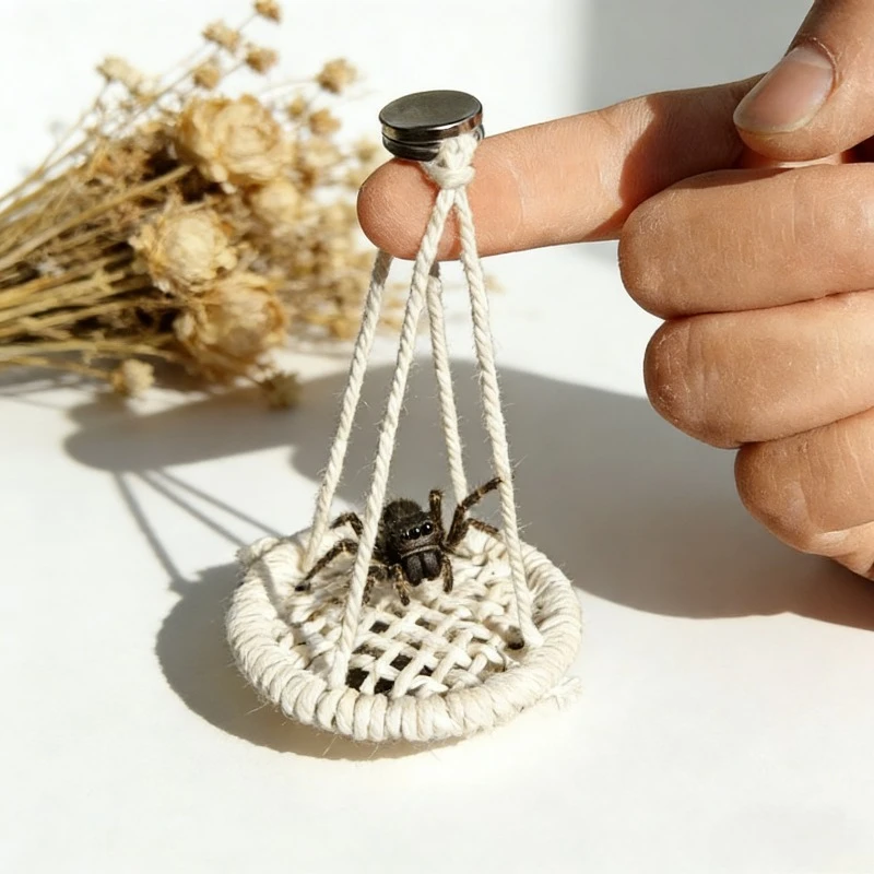 

Handwoven Jumping Spider Hanging Basket Hammock Swing Ornament Climbing Pet Supply for Tarantula Hermit Crab Reptile Habitat