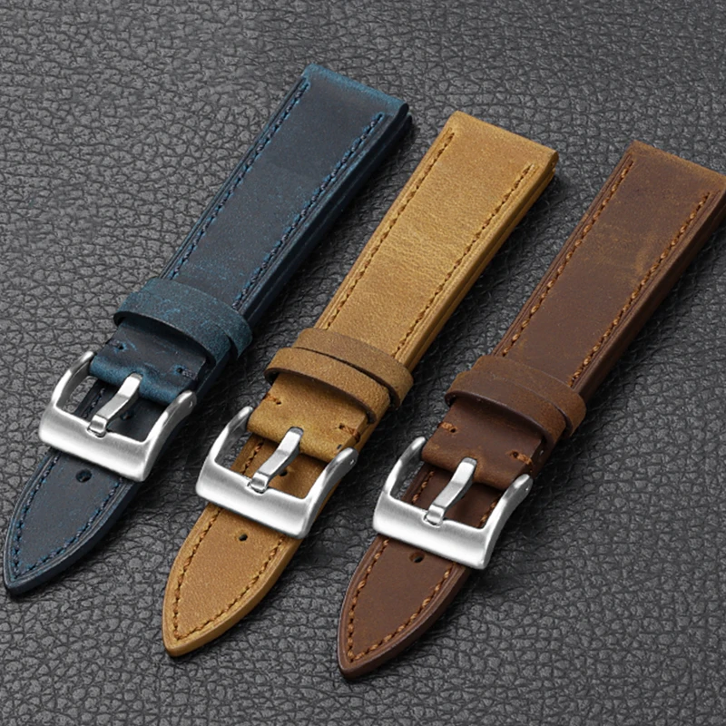 18 20mm 22mm Vintage Leather Watch Band Handmade Stitching Cowhide Strap for Rolex Quick Release for Seiko Smartwatch Wristband