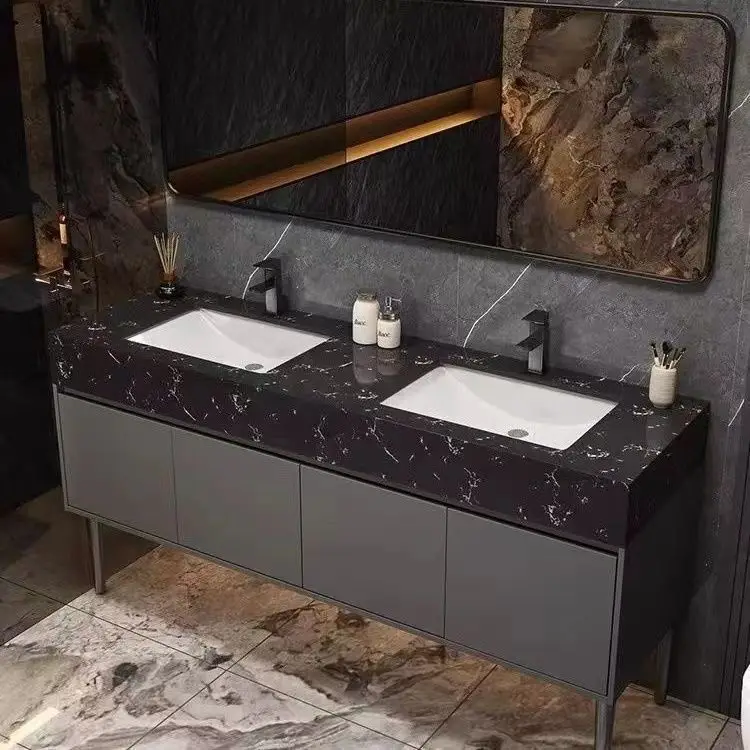 

Toilet, sink basin, integrated, gray, simple, floor-to-ceiling, smart bathroom cabinet, marble