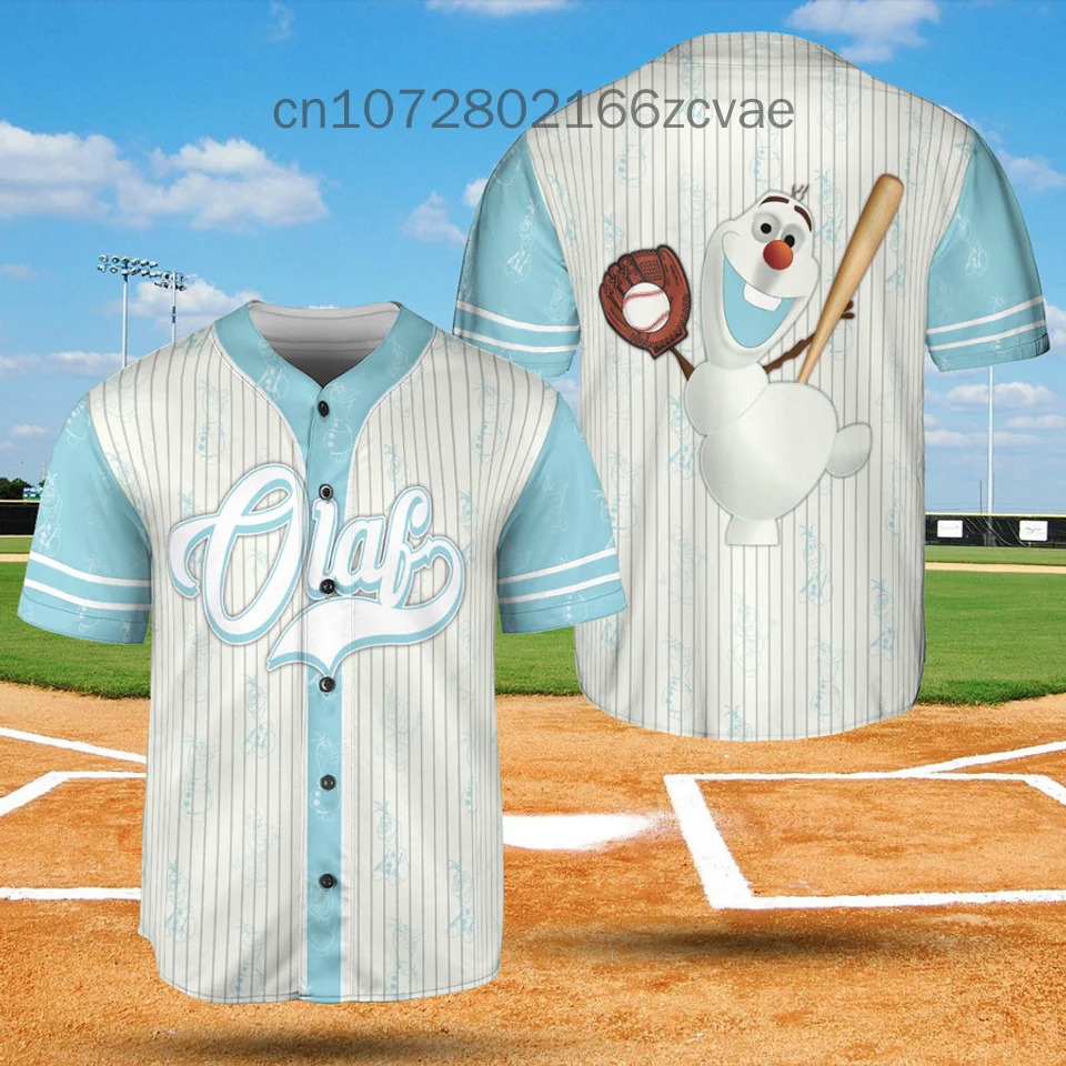 2024 New Men and Women Olaf Frozen Baseball Jersey Short Sleeve Jersey Custom Name Disney Casual Sports Shirt