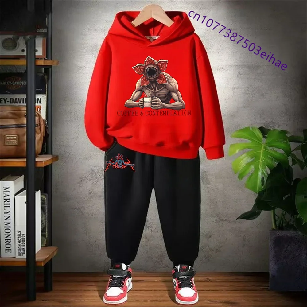 

Popular American TV Character Print Set - Boys' and Girls' European-style Hooded Sweatshirt with Warm Pants