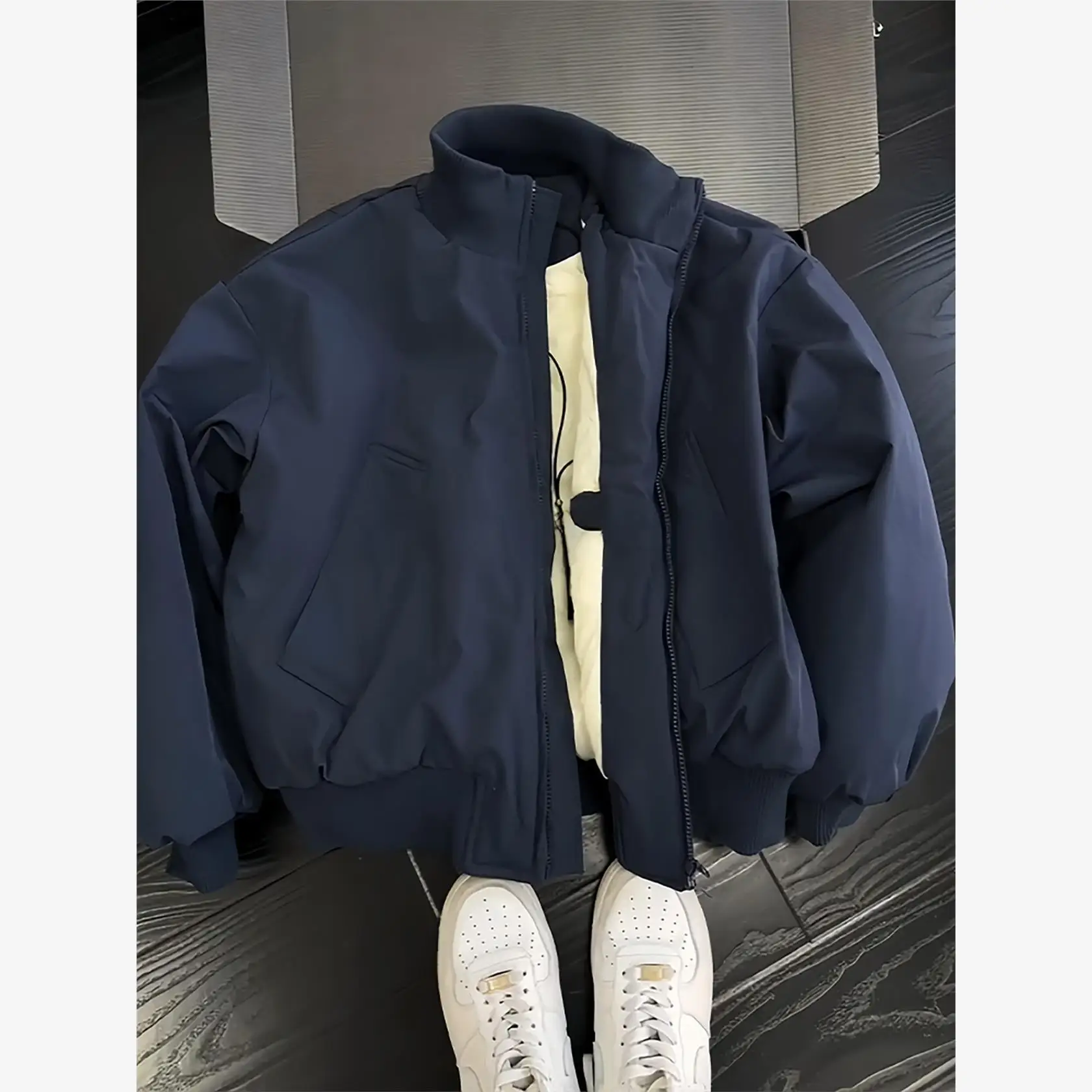 Thiened 가을 겨울 야구 스타일 코튼 코트 남성용 루즈핏 따뜻한 스탠드 칼라 아메리칸 MA 코트