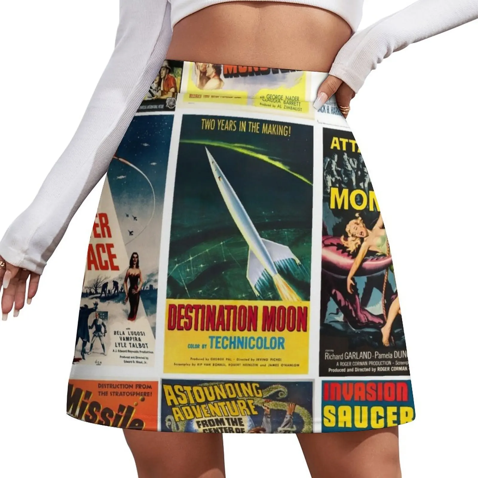 

Vintage Sci-Fi Movie Posters Collage Mini Skirt clothing women summer 2026 korean ladies summer extreme mini dress