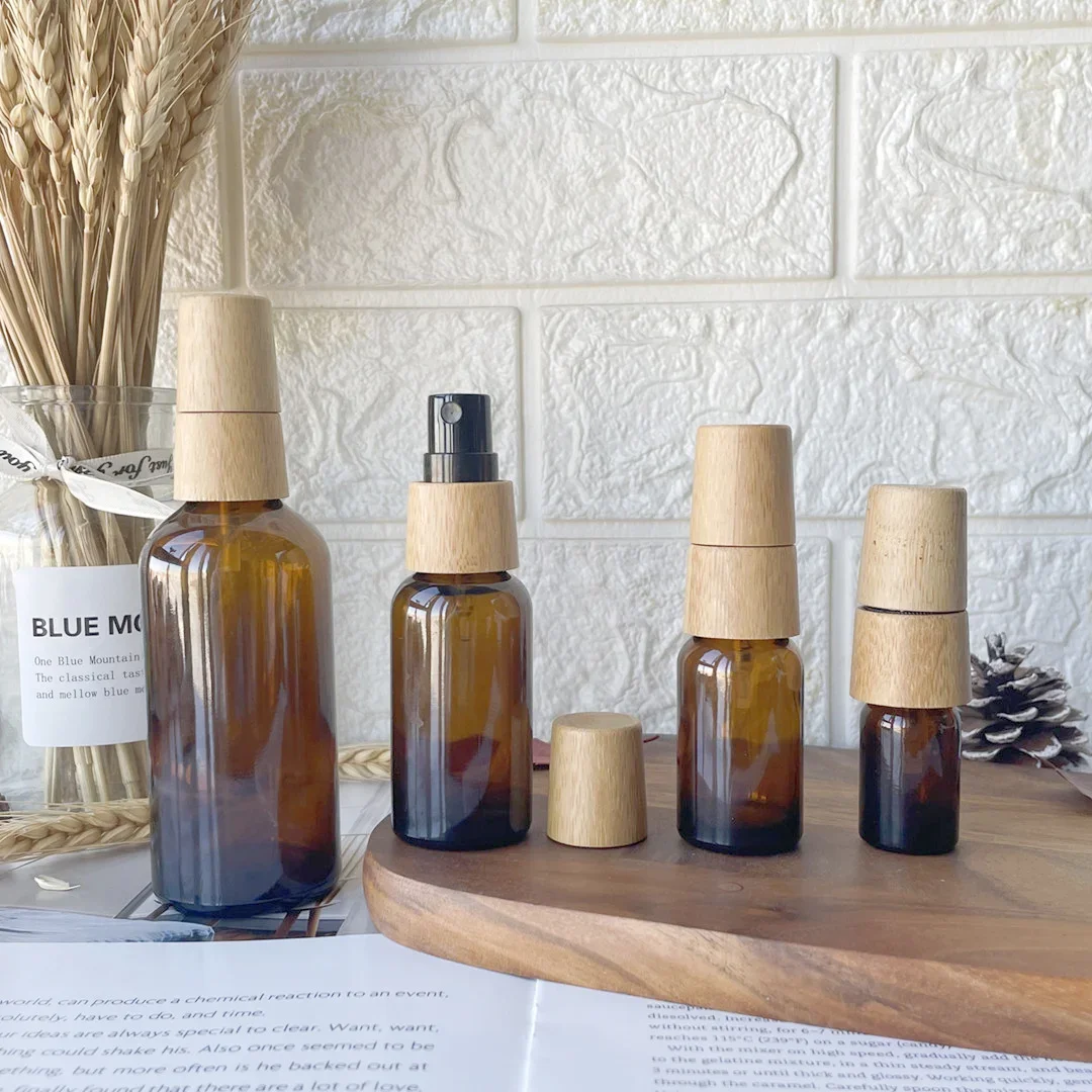 

Perfume Mist Sprayer Perfume Refill Bottles Empty Skincare Toner Containers Amber Wooden Perfume Glass Spray Bottle Cosmetic