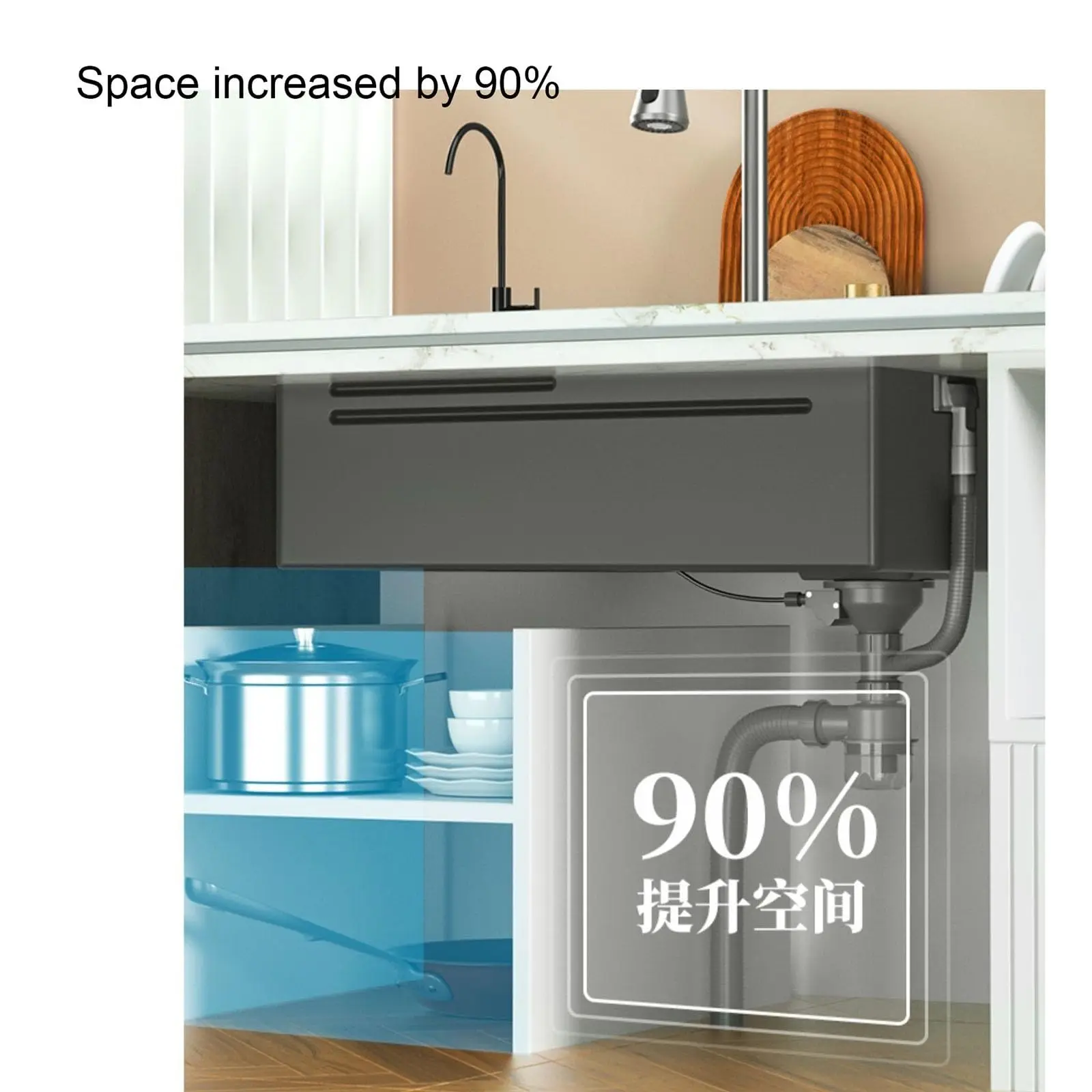 Waterfall Kitchen Sink Set 304 Stainless Steel Sink Home Sink Vegetable Basin with Pull-Out Faucet - view 5
