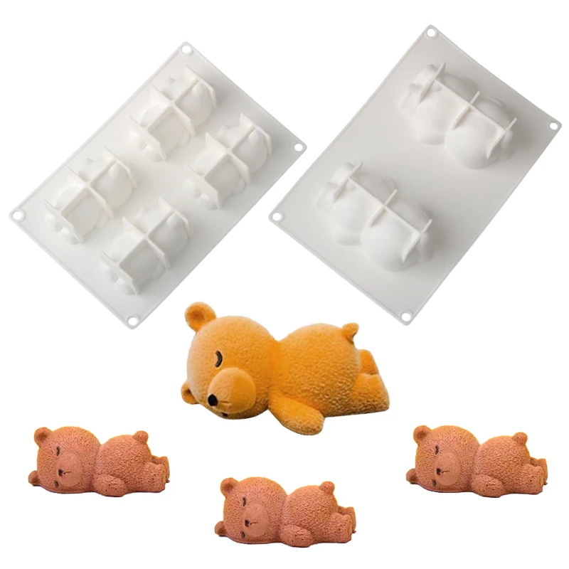 SHENHONG 2 or 4-Cell Sleeping Bear Design Silicone Cake Molds Dessert Baking Tools Mousse Mould Food Grade Kitchen Supplies