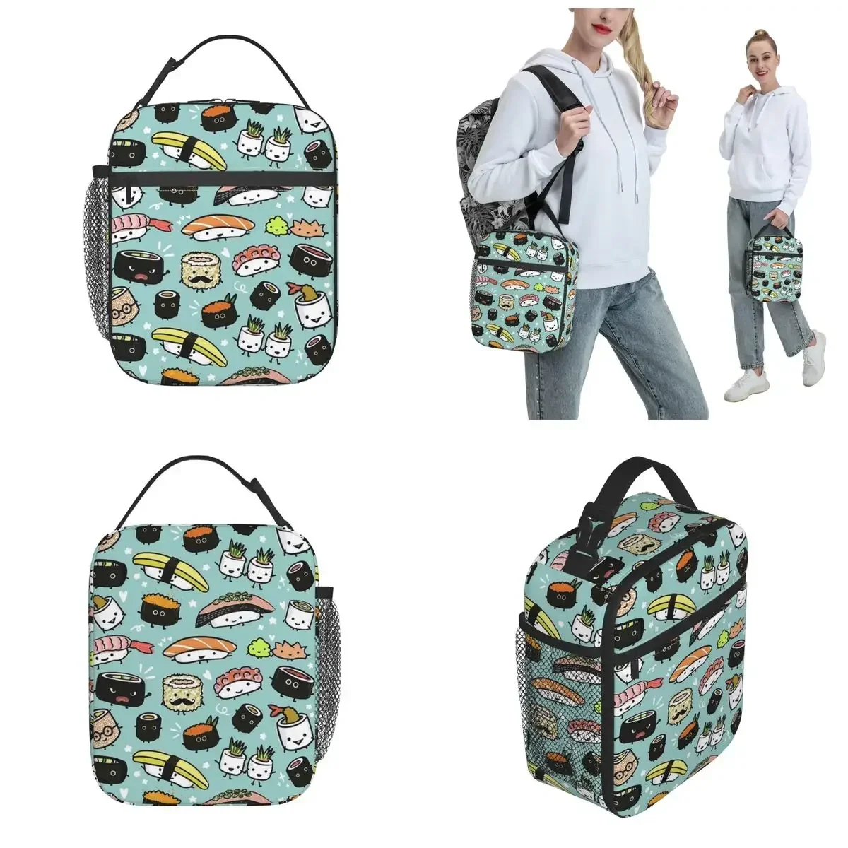 Cute Sushi Pattern Kawaii Sushi Characters Insulated Lunch Bags Storage Food Box Portable Cooler Thermal Lunch Box For School