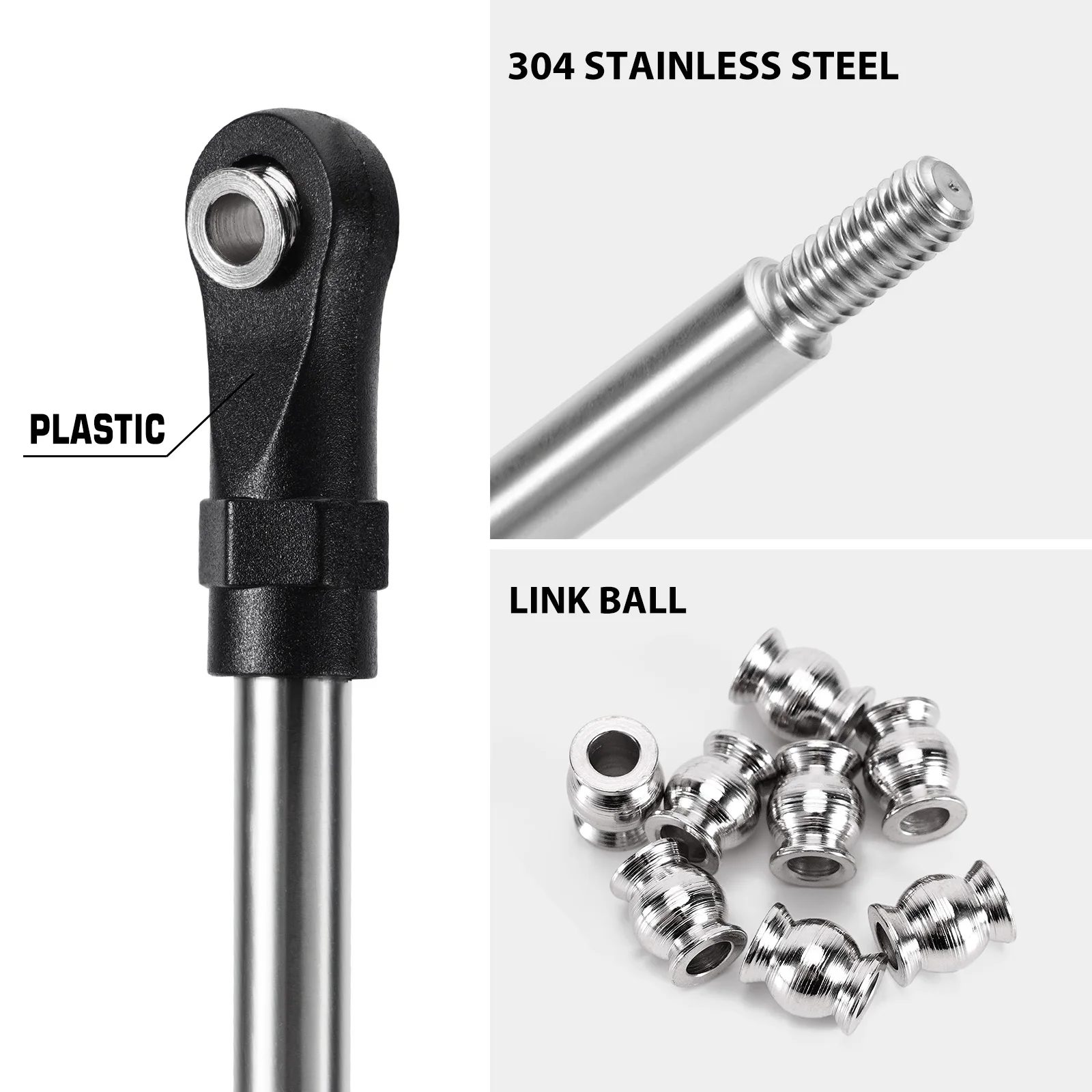 INJORA Stainless Steel High Clearance Links with Rod Ends for 1/10 RC Crawler Car TRX4 SCX10 II SCX10 III VS4-10