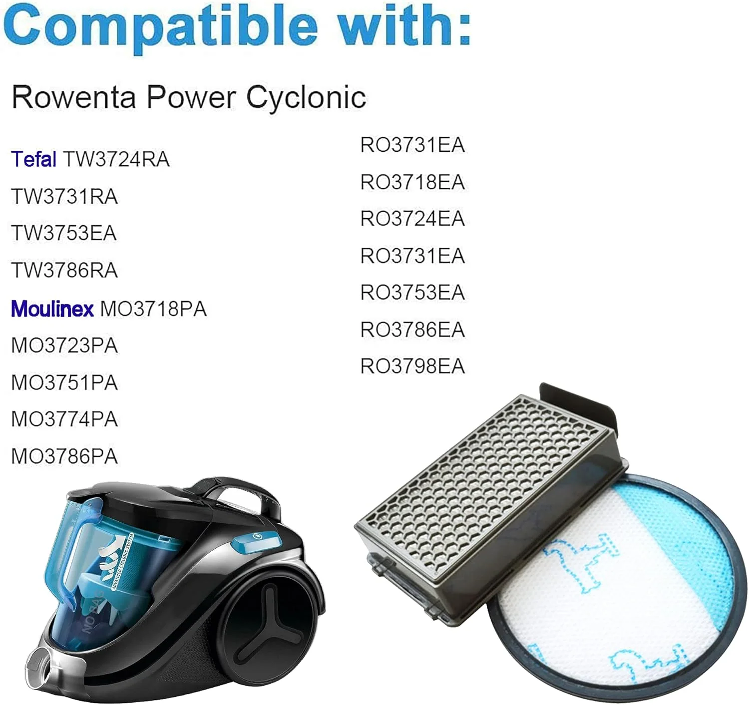 HEPA-фильтр, совместимый с компактными пылесосами Rowenta Cyclonic Power Series RO3753EA RO3731EA RO3786EA Moulinex Tefal