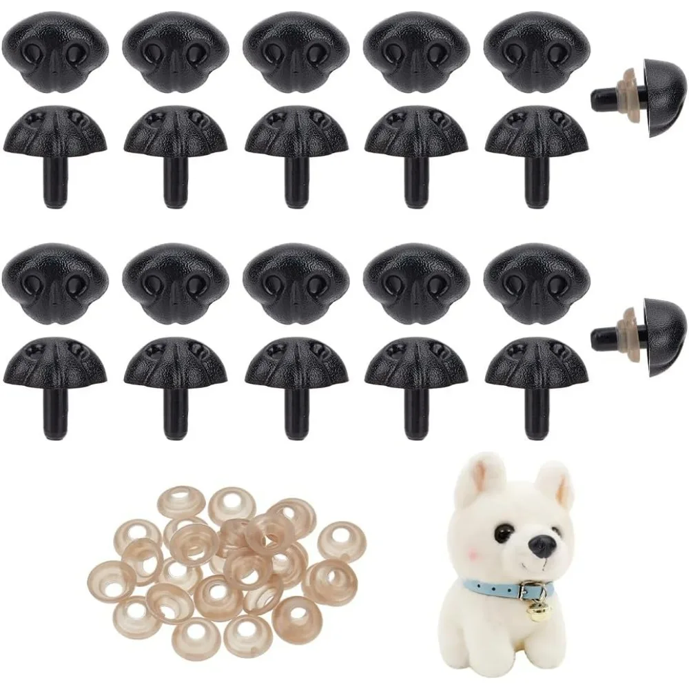 30 Pcs Crafting Noses with Washers 21mm, Black Dog Safety Noses Doll Teddy Bear Noses Doll Making Supplies False Puppy Nose