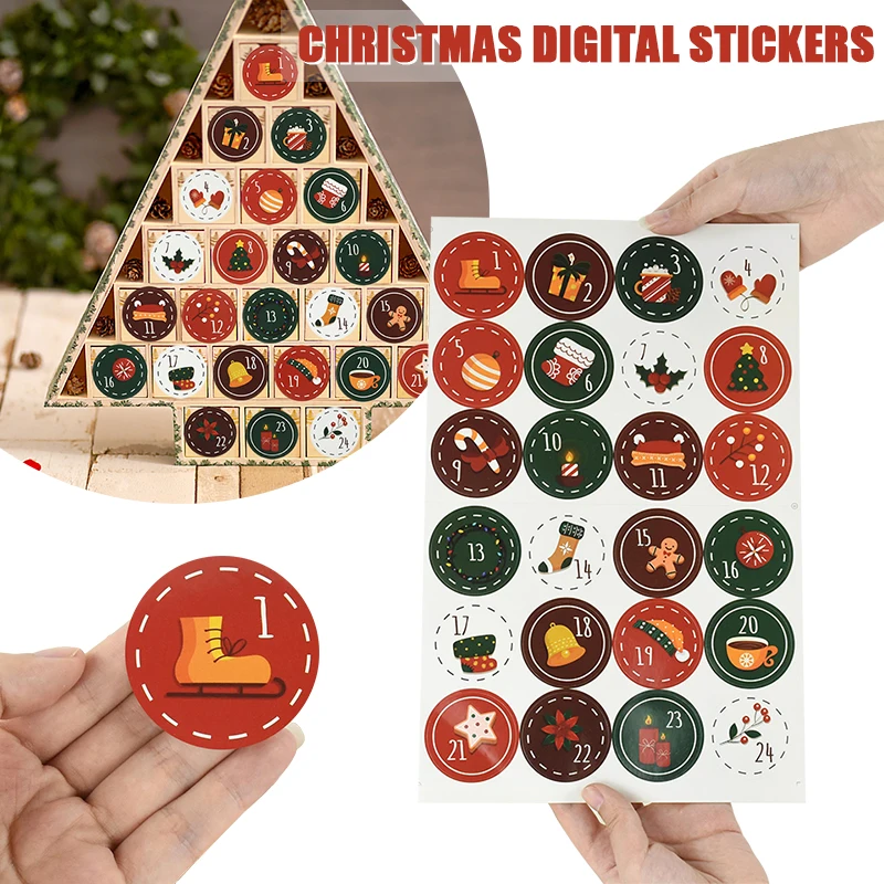 ملصقات دائرية لعيد الميلاد مكونة من 24 رقمًا، ملصقات العد التنازلي لعيد الميلاد، ملصقات هدايا لشهر عيد الميلاد والسانتا #3