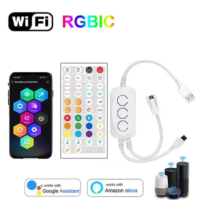 

Usb Wi-Fi светодиодный контроллер RGBIC контроллер 5 В 3-контактный интеллектуальный контроллер RGBIC контроллер синхронизации музыки RGBIC светодиодный контроллер освещения Wi-Fi