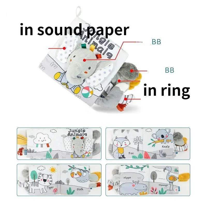 Libro de tela de alto contraste para bebé, suave, sensación táctil 3D, juguete sensorial Montessori para cochecito de aprendizaje temprano, regalos para niños pequeños