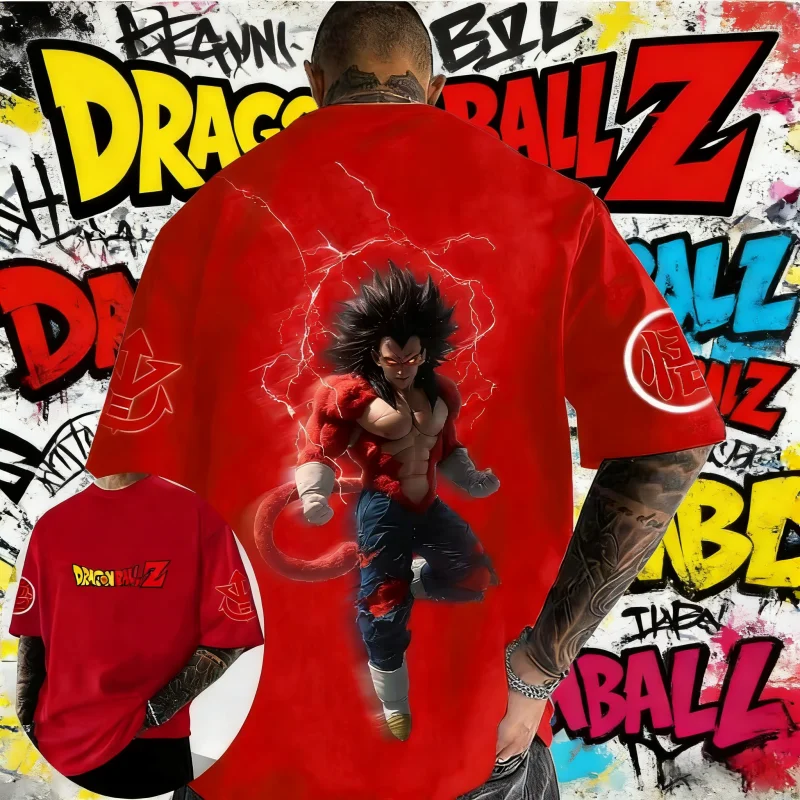 

2026Summer Dragon Ball Z Goku Super Saiyan 4 Neon Lightning Printed Cotton T-shirt Oversized Unisex Tees for DBZ Fans Streetwear