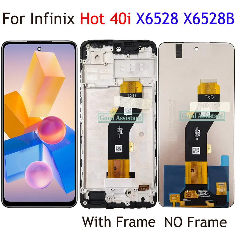 Black 6.56 Inch For Infinix Hot 40i Hot40i X6528 X6528B LCD Display Touch Screen Digitizer Assembly Replacement / With Frame