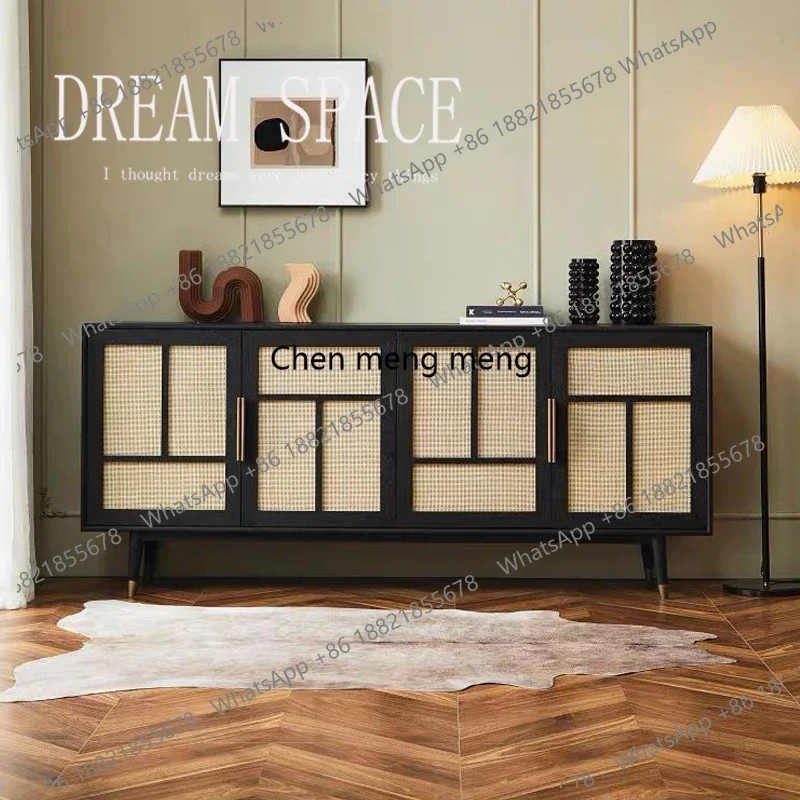 

Nordic Style Vintage Retro Sideboard Double Door Rattan Oak Modern Storage Cabinet