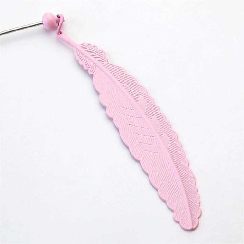 1pc Vintage Feather Shape Metal Bookmarks DIY Glass Beaded Hook Alloy Bookmark for Student Teacher Book Page Holder