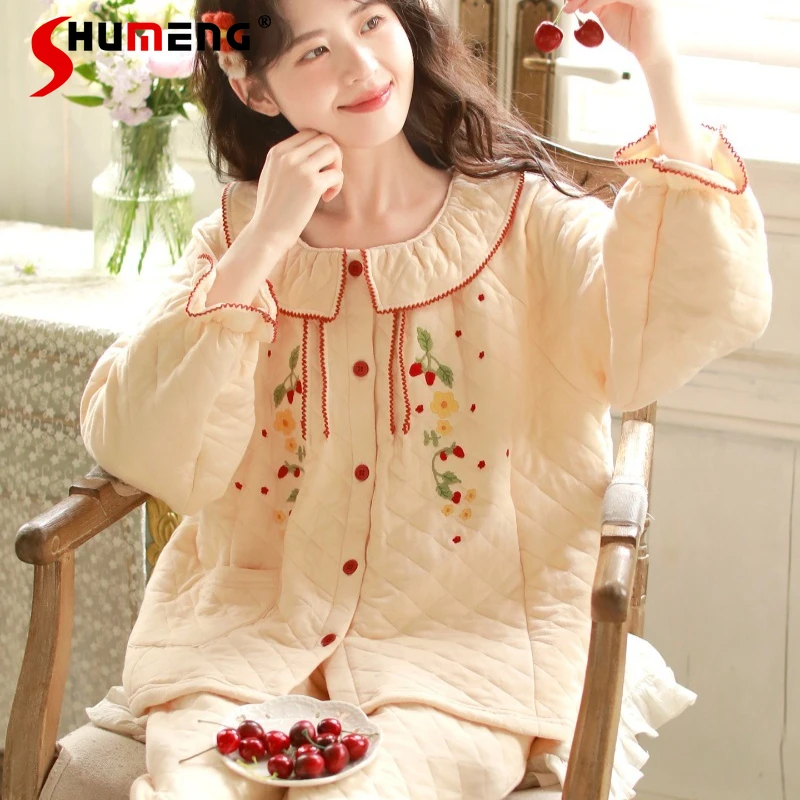 بيجامة نسائية سميكة للخريف والشتاء دافئة مبطنة حلوة يمكن ارتداؤها طقم ملابس منزلية للسيدات على الطراز الياباني بدلة مريحة لطيفة #3