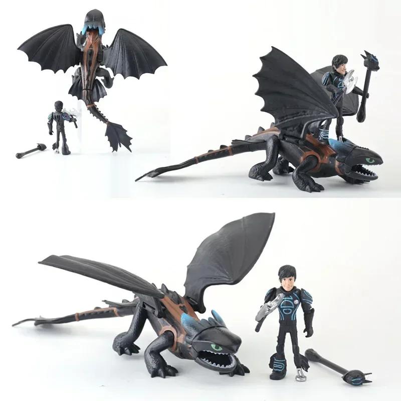 PVC Toothless Figurine Set Light Fury Dragon Statue Bionicle Night Furia Sculpture Anime Collectibles Office Ornament Home Decor