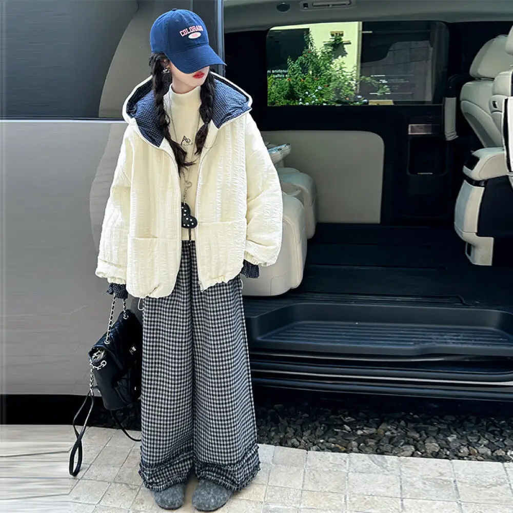 

Kawaii Girl Fashion Keep Warm Hooded Cotton-Padded Jacket Student Autumn Winter Cartoon Casual Thicken Tops Children's Clothing