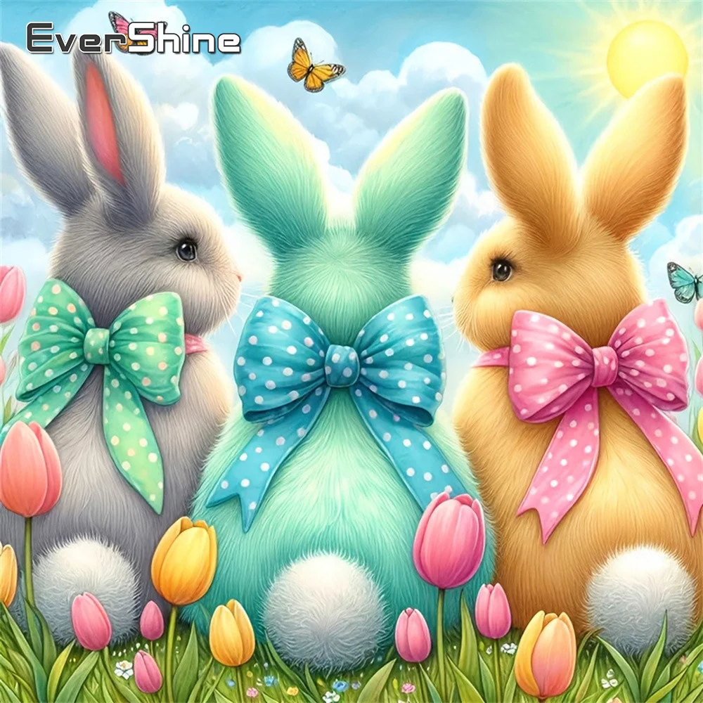 

Evershine Diamond Embroidery Animal Rabbit Picture Of Rhinestones Painting Tulip Full Drill Mosaic Easter Holiday Gifts