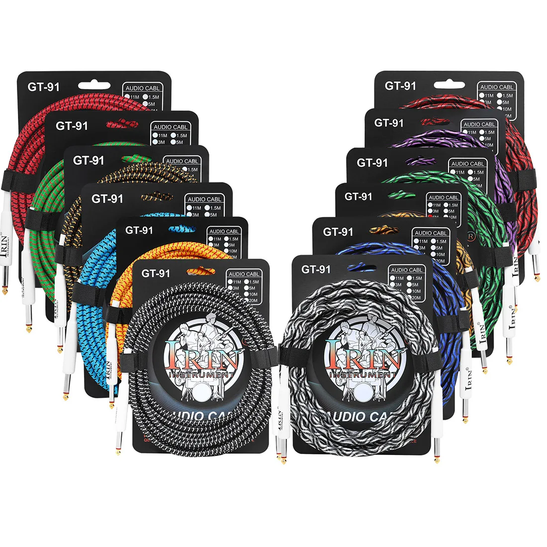 IRIN GT-91 Guitar Connection Cable PVC Plastic+Metal Noise Reduction Braided Wiring Double Straight Head Connection Cable Parts