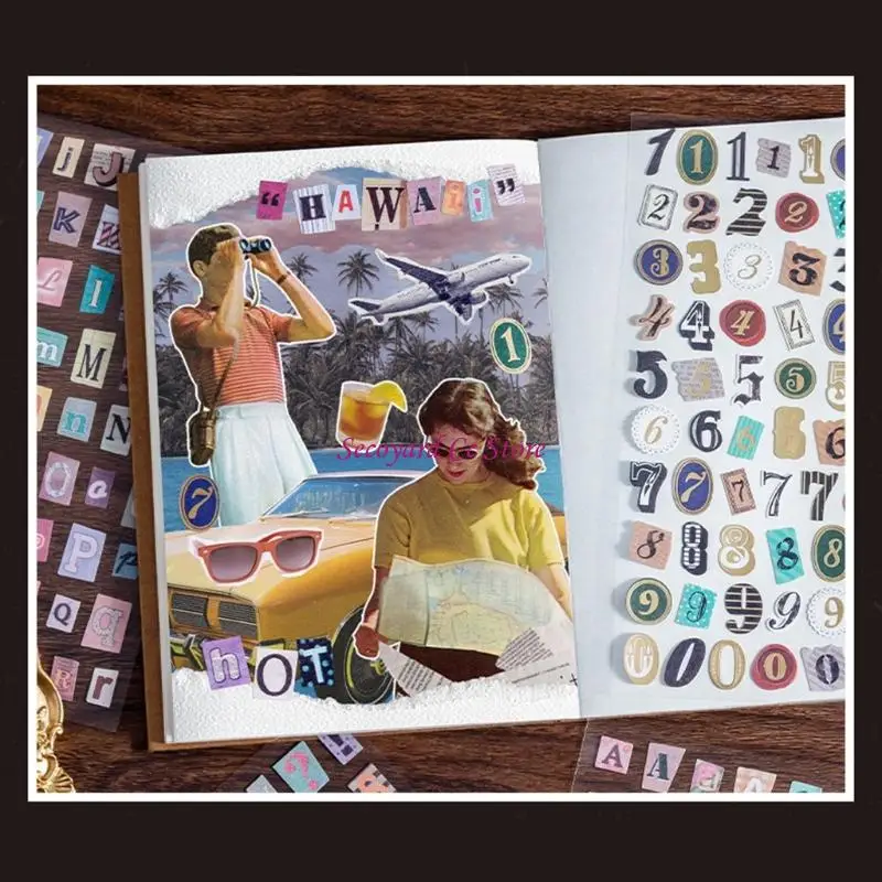 N3UC Retro Letter Number Sticker Scrapbooking Decorative Sticker For Journal Notebook Planner Phone Case Album Embellishment