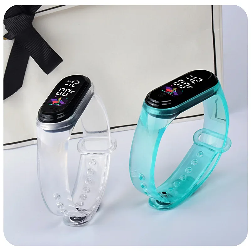 LED Digital Kids Watch Fashion Bracelet Candy Color Transparent Kids Watches for Boy Girls Sports Silicone Watch Birthday Gift