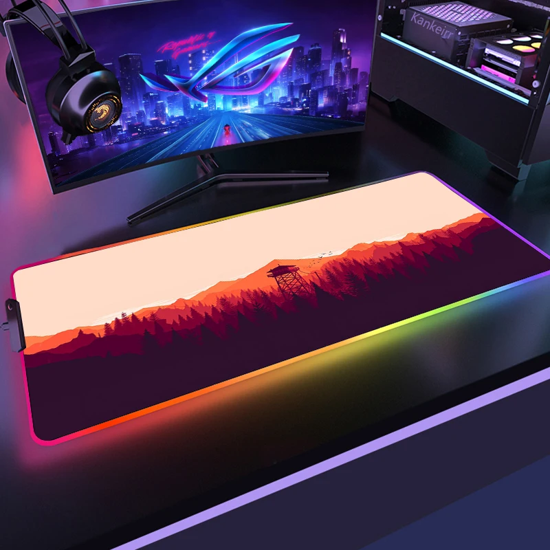 Imagem -02 - Grande Rgb Led Gaming Mouse Pad Floresta Profunda Firever Laptop Preto Mouse de Borracha Mesa Teclado pc Computador