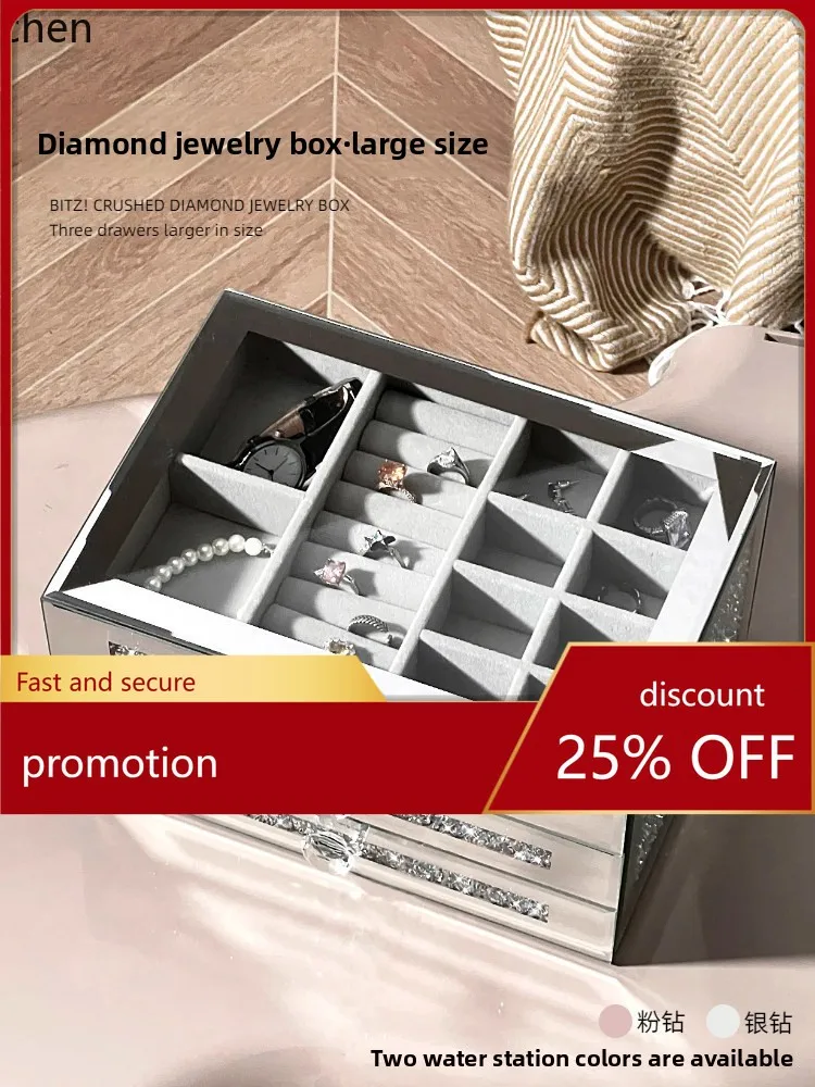 

YFY jewelry storage box - premium, exquisite handcrafted jewelry organizer for earrings, and watches - three-layer, large