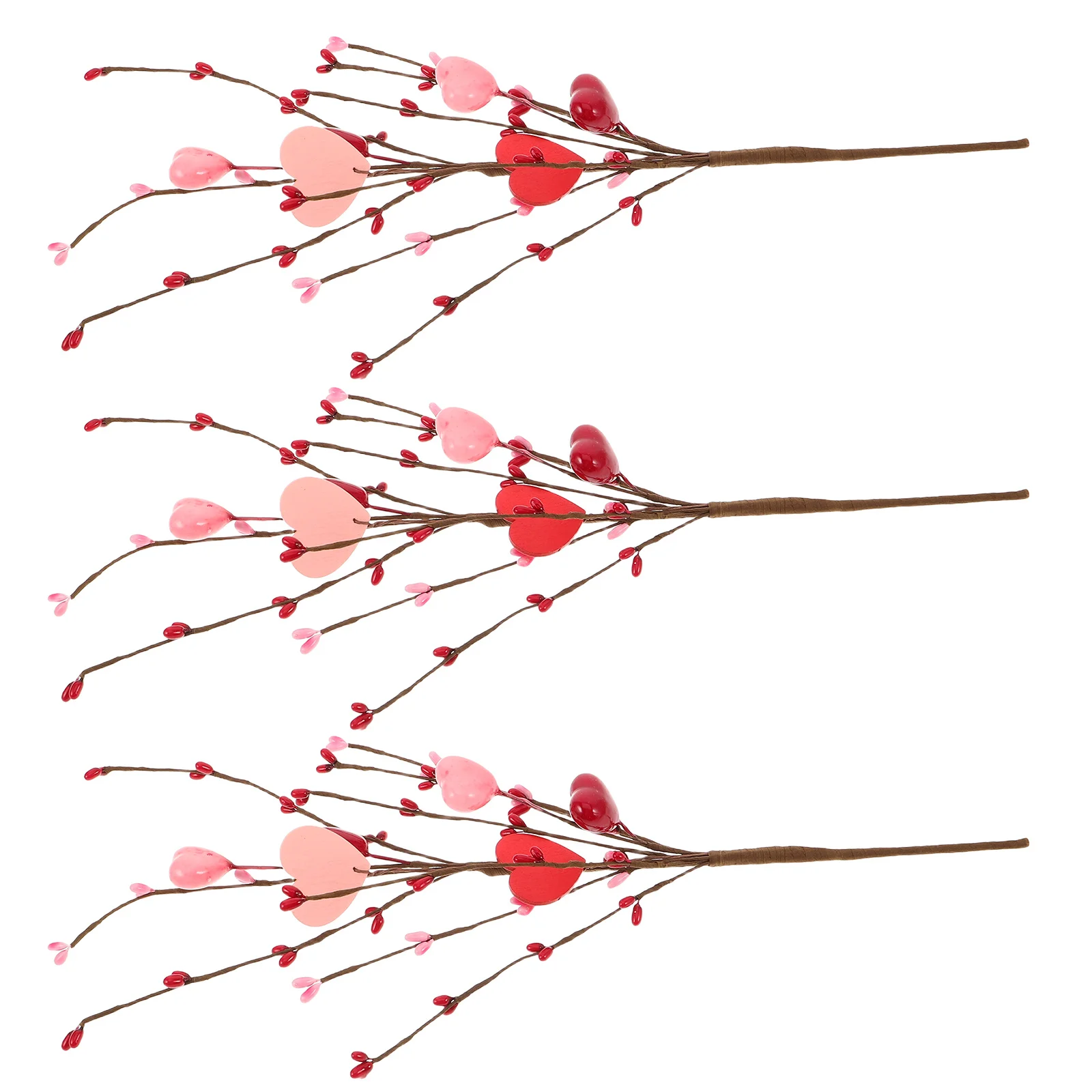 

3pcs Valentine'S Day Decorations: Heart Shaped Artificial Flower Stem Branches For Vase Fillers Valentine Table Decor Wedding