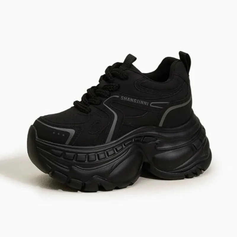 

9cm 2026 High Quality Synthetic Genuine Leather Chunky Sneakers for Women Fashion Walking Shoes Platform Heel Women Casual Shoes