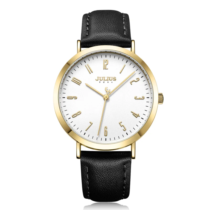 Julius Watch Brand New Original Designer Quartz Simple Women-watches Large Dial Pink Leather Strap Female Clock Montre JA-1017