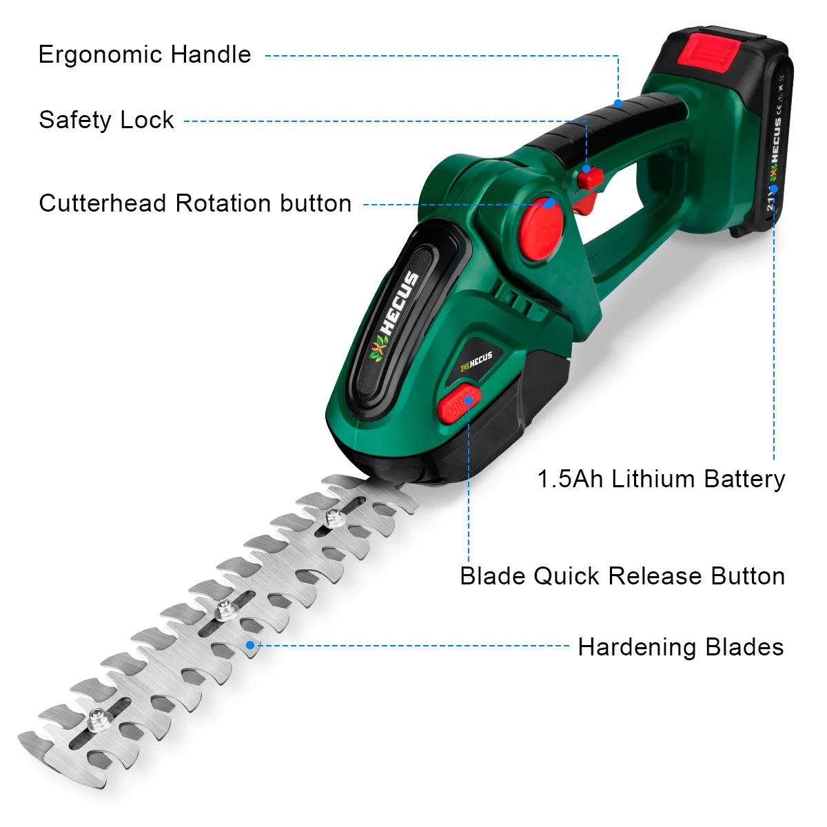 HECUS 2 IN 1 Cordless Electric Hedge Trimmer 20000rpm Handheld Household Lawn Mower Garden Power Tool For Makita 18V Battery