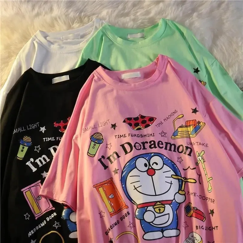 

Large size 2-300 pounds cartoon short sleeved t-shirt loose Korean version lazy style printed half sleeved top