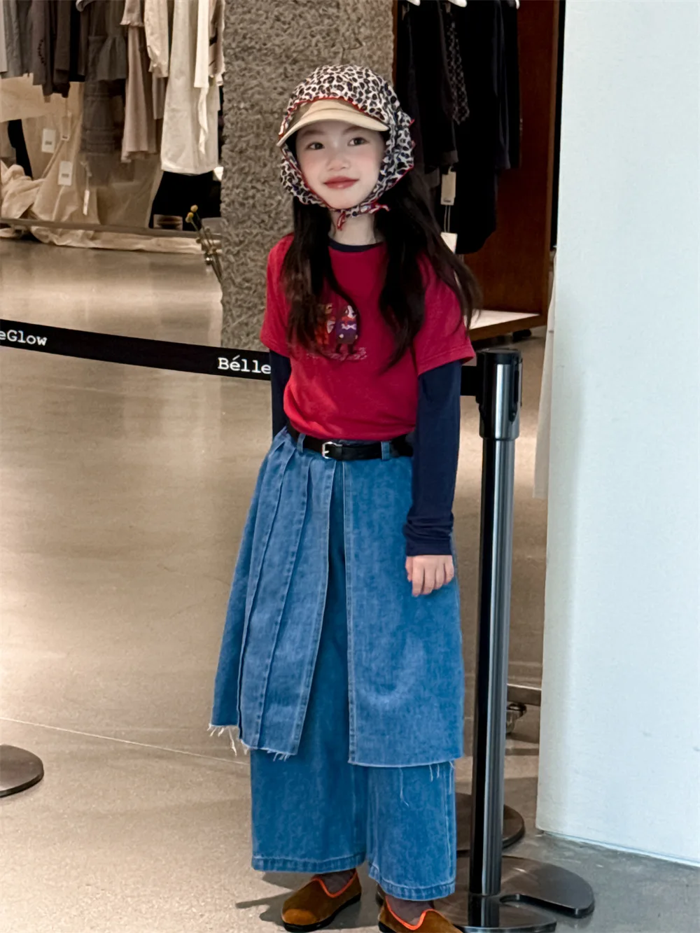 Girls Jeans 2025 Autumn Spring New Korean Fashionable Fake Two-Piece Denim Pants for Big Kids Solid Color All-match Trousers