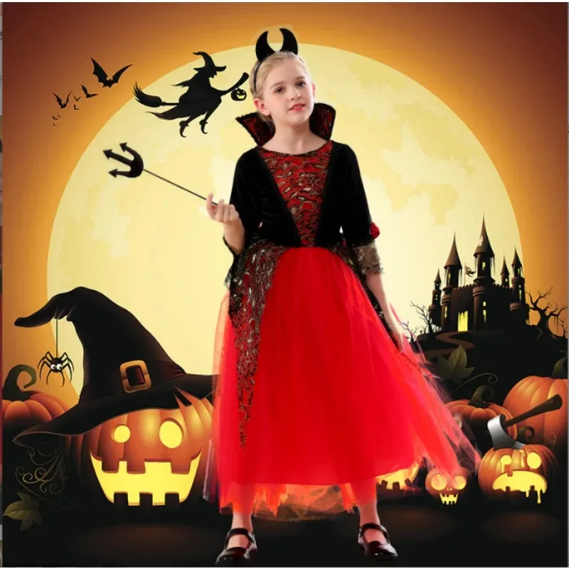 Vampiro de Halloween, carnaval, niña, disfraz de plumas góticas, vestido infantil de Año Nuevo mb.3