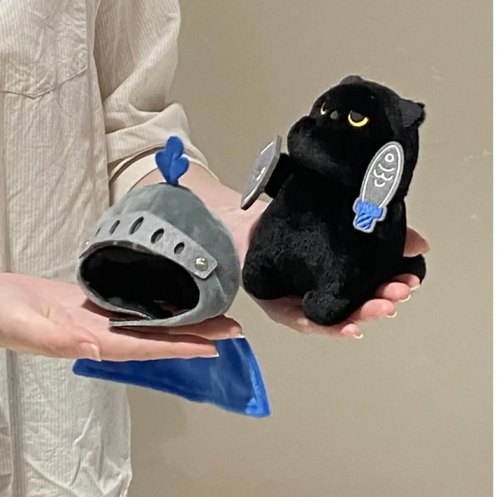 Sleep Pillow Shield Knight Cat Plush Doll Cartoon Cat Plush Toy Soft Cute Black Cat Stuffed Toy Kids