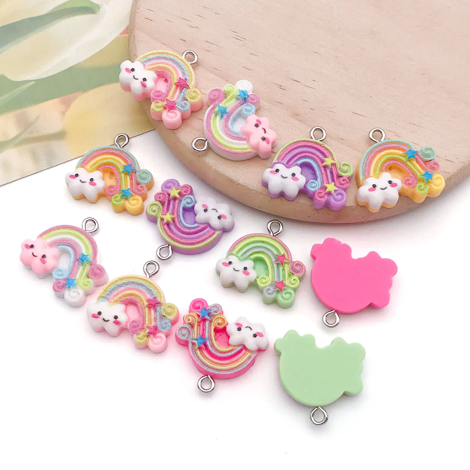 6/12pcs Resin Rainbow Cloud Pendants - Suitable for DIY Jewelry, Cream Glue Phone Charms and Cup Decorations - view 5