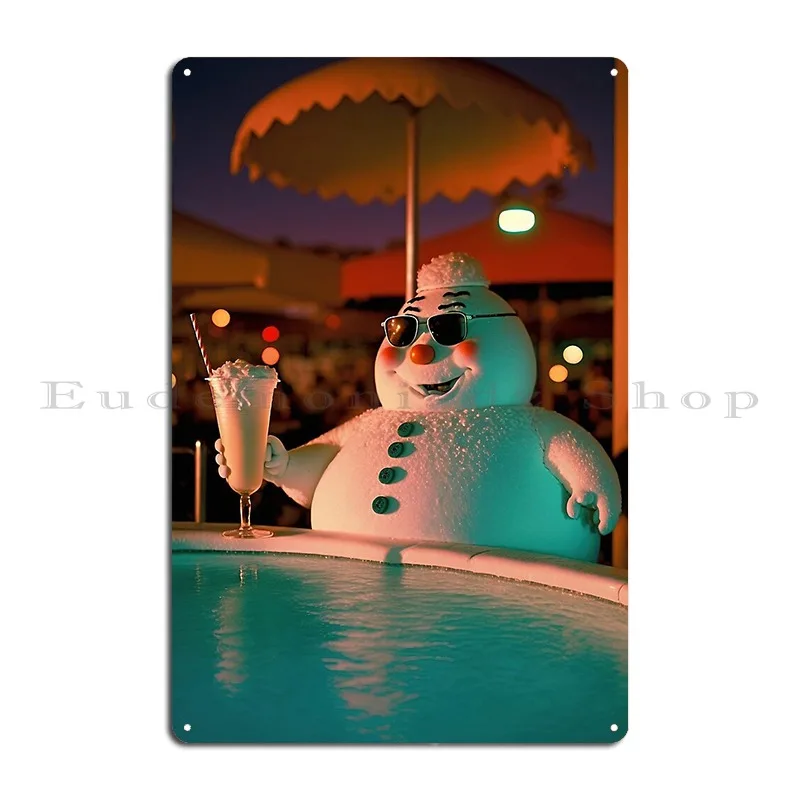 Georges Snowman In Swimming Pool Metal Sign Party Bar Wall Mural Vintage Create Tin Sign Poster