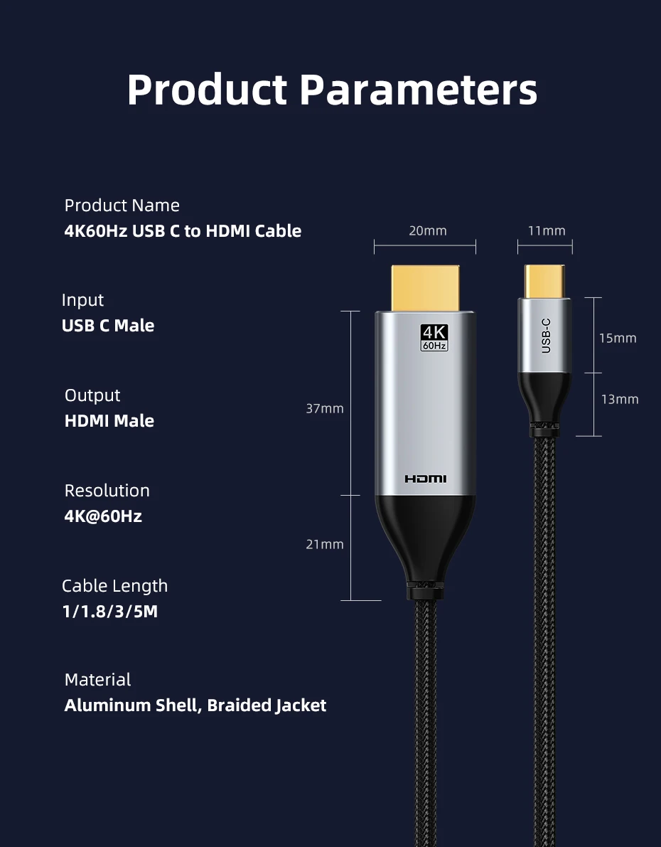 CABLETIME 4K 60Hz USB-C zu HDMI Thunderbolt 3 Typ-C HDMI-Kabel für Samsung Huawei MacBook Pro Air iPhone 17 16 C zu HDMI – Detail 14