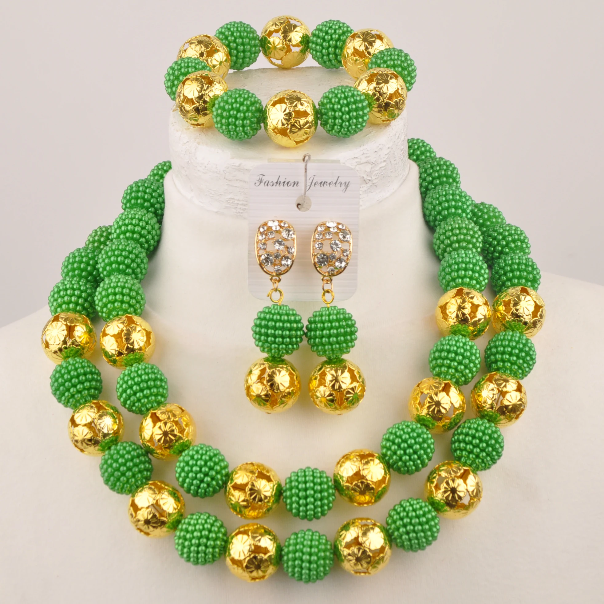 Traditional Green Jewellery Nigerian imitation pearl wedding jewellery set