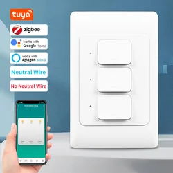 Tuya zigbee Smart Light Switch US Push Button Wall Switch 110-240V 1/2/3 gang Współpracuje z Alexa Google Home Nie wymaga kondensatora