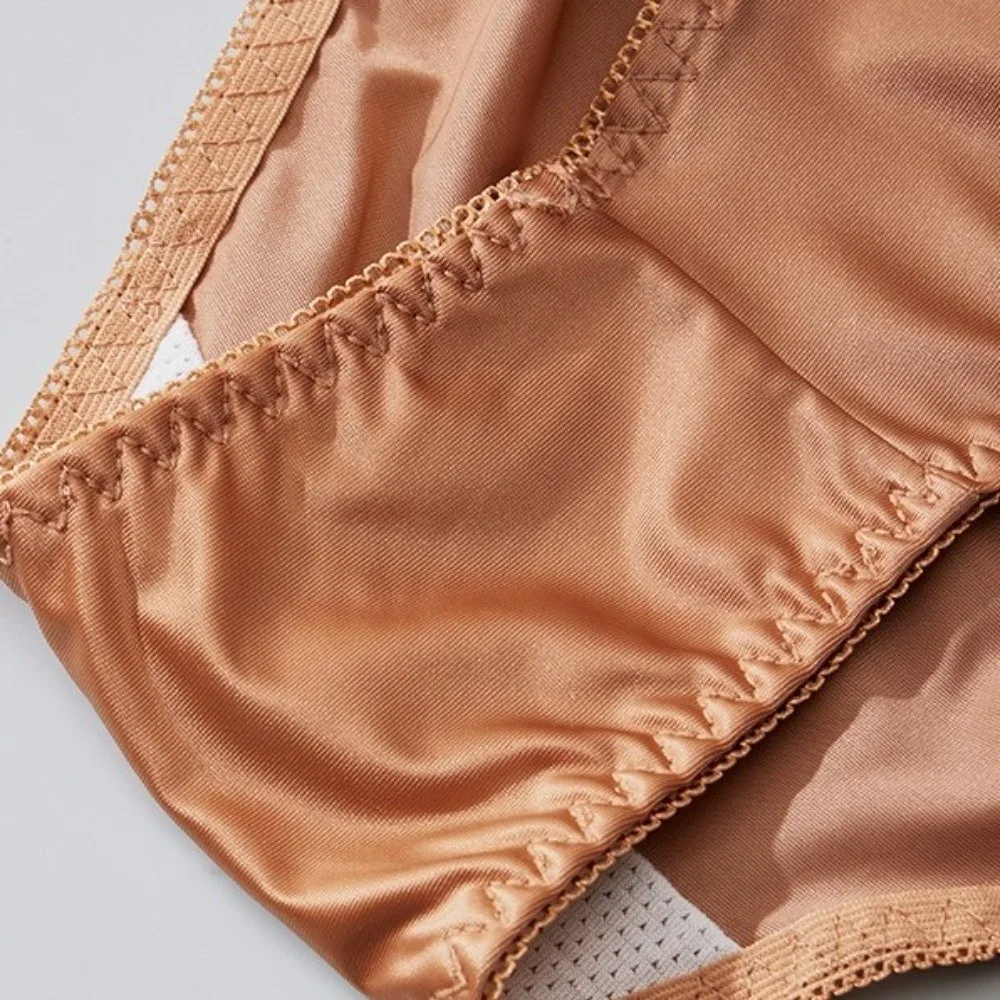 Comfortable Low Waist Satin Silk Briefs Cotton Crotch Breathable Floral Panties Underpants Women's Underwear Lady