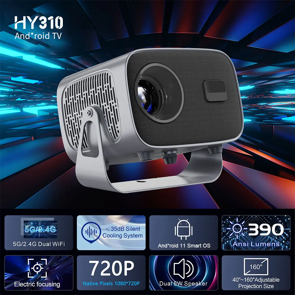 4K HY-310 Projector Android 11.0 390ANSI  BT5.0 1080P Home Cinema Theater Office Outdoor Smart Portable Projector