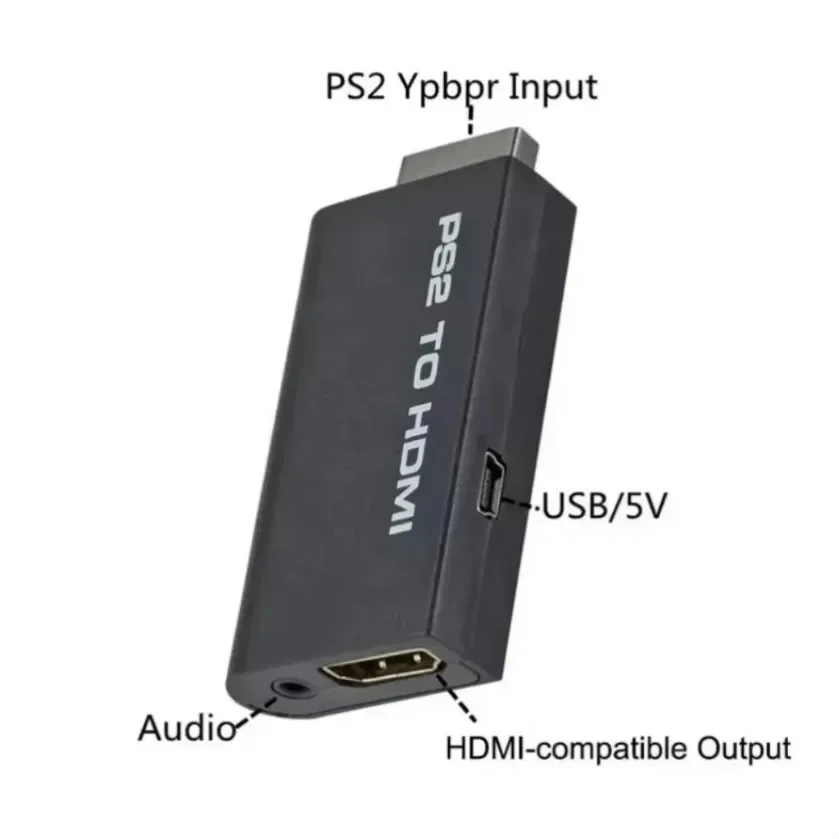 محول الصوت والفيديو المتوافق مع XIKCU PS2 إلى HDMI مع مخرج صوت 3.5 مم يدعم جميع أوضاع العرض PS2 إلى HD 480i/480p/576i