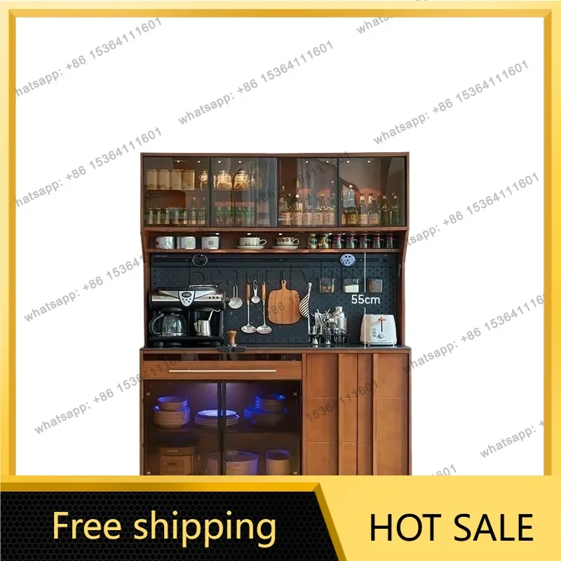 YJ Retro solid wood French dining side cabinet integrated storage cabinet against the wall, living room locker, medieval tea dou