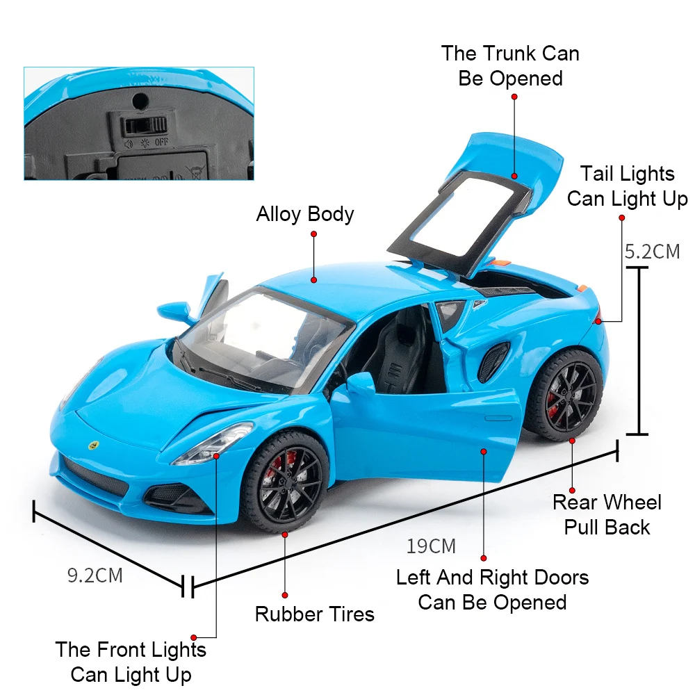 1:24 エヴィヤ エミラ おもちゃの車 モデル 新エネルギー 合金 ダイキャスト プルバック サウンド ライト シミュレーション おもちゃ 車両 男の子 誕生日プレゼント